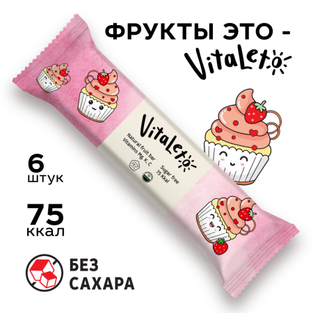 Батончик фруктово-злаковый VitaLeto "Клубничный десерт", 6 шт. х 30 г